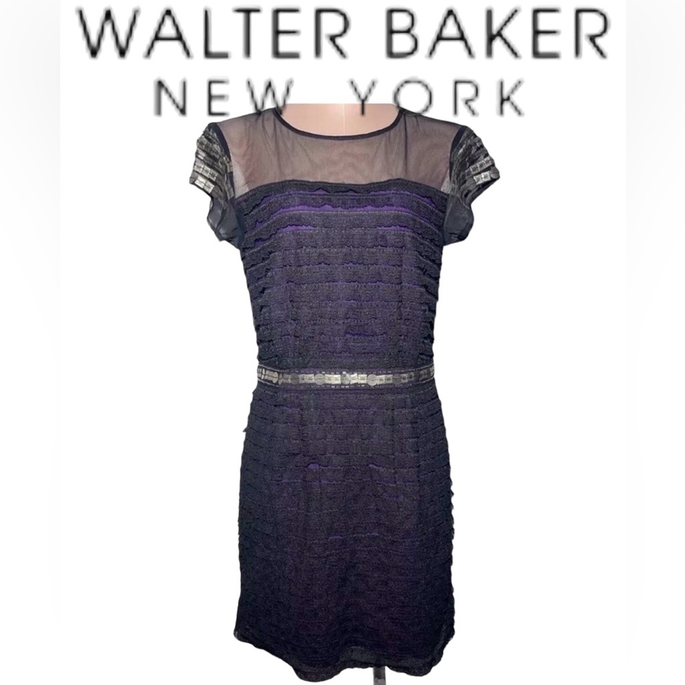 Walter Baker black lace dress with purple silk lining. Size 6. Gorgeous